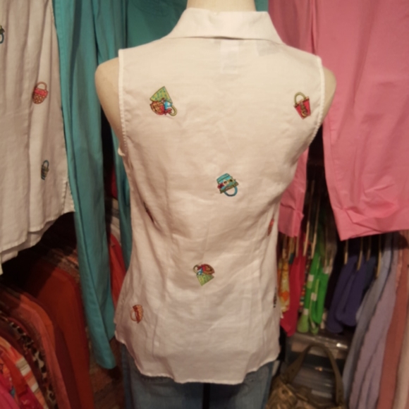 RICHARD MALCOLM ♡ Embroidered|Embellished Sequins Irish Linen Sleeveless Top S - Picture 7 of 12